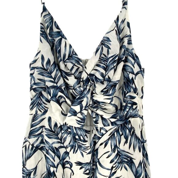 Doe and Rae Dress Size Large Blue White Floral Spaghetti Strap Keyhole Belly - Picture 2 of 5